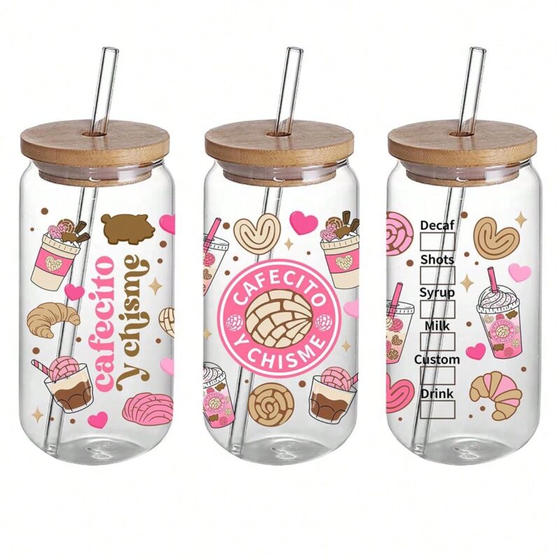 Vaso de vidrio 16 oz - Cafecito y Chisme A