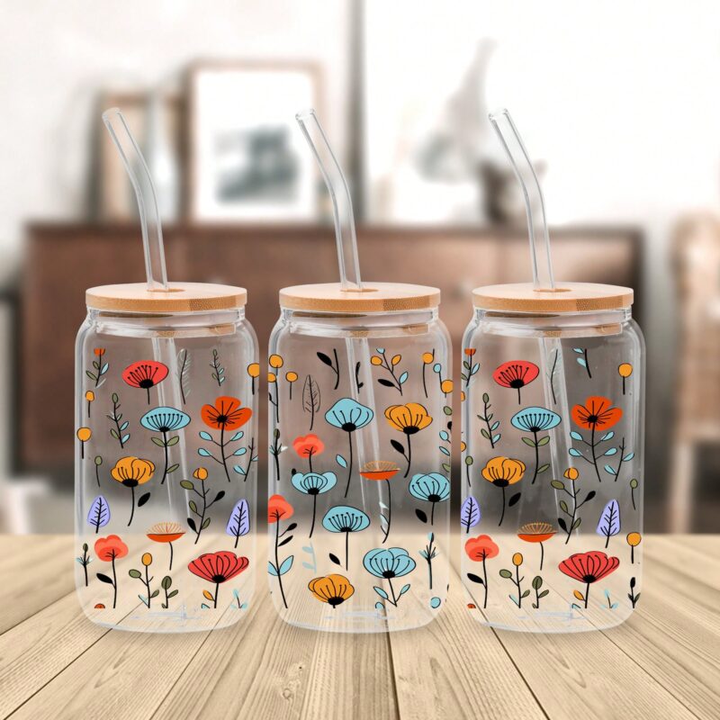 Vaso de vidrio 16 oz - Flores Primaverales A