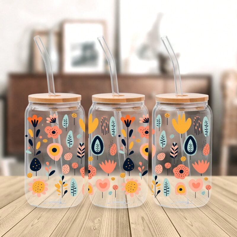 Vaso de vidrio 16 oz - Flores Primaverales C