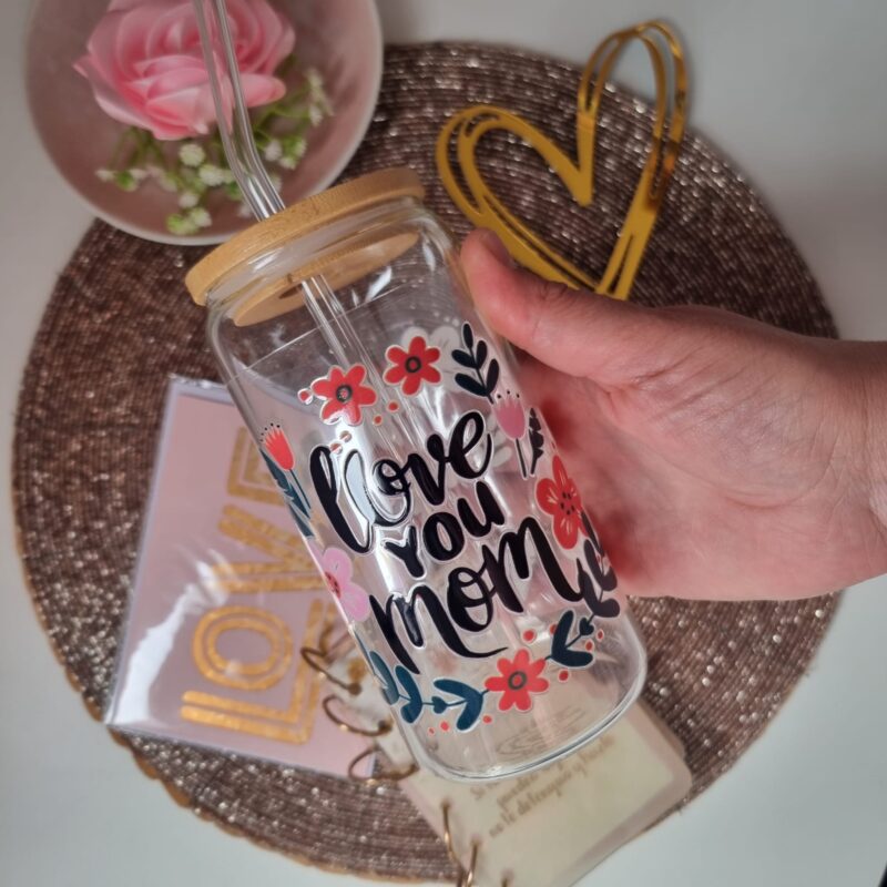 Vaso de vidrio 16 oz - Love You Mom