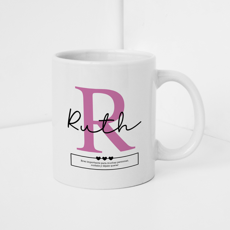 Taza sublimada "Inicial + Nombre + Frase" para Ella
