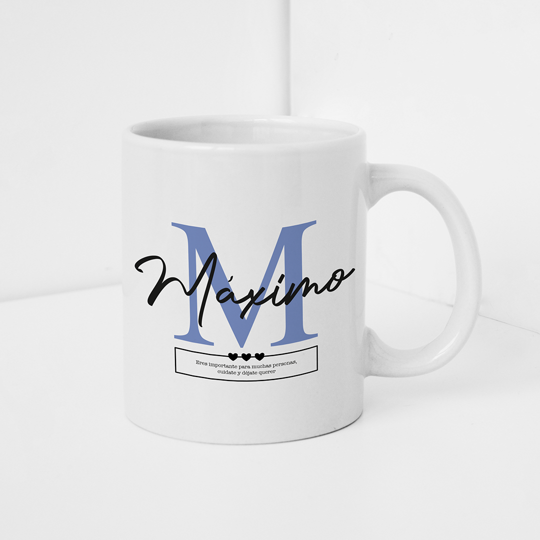 Taza sublimada "Inicial + Nombre + Frase" para Él